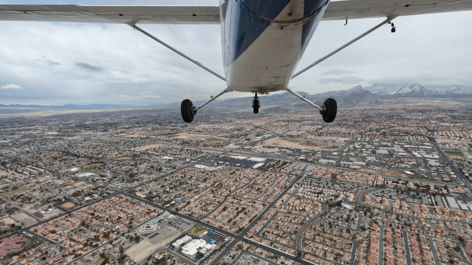 Airplane flying over the Las Vegas area